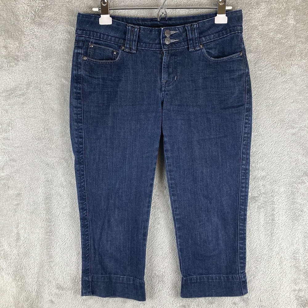 Ana A New Approach Jeans Womens Size 6 Blue Denim Crop Two Button Dark Wash